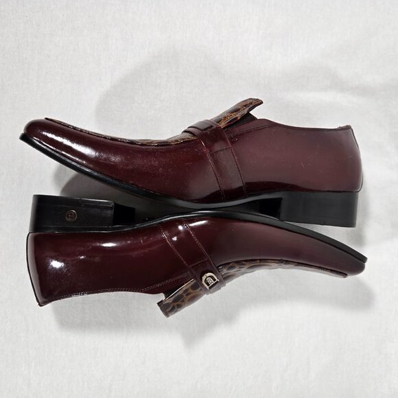 Vintage BALLY Rockabilly Red Wine Patent Leather Brown Crocodile Loafers Size 9. - Picture 13 of 17